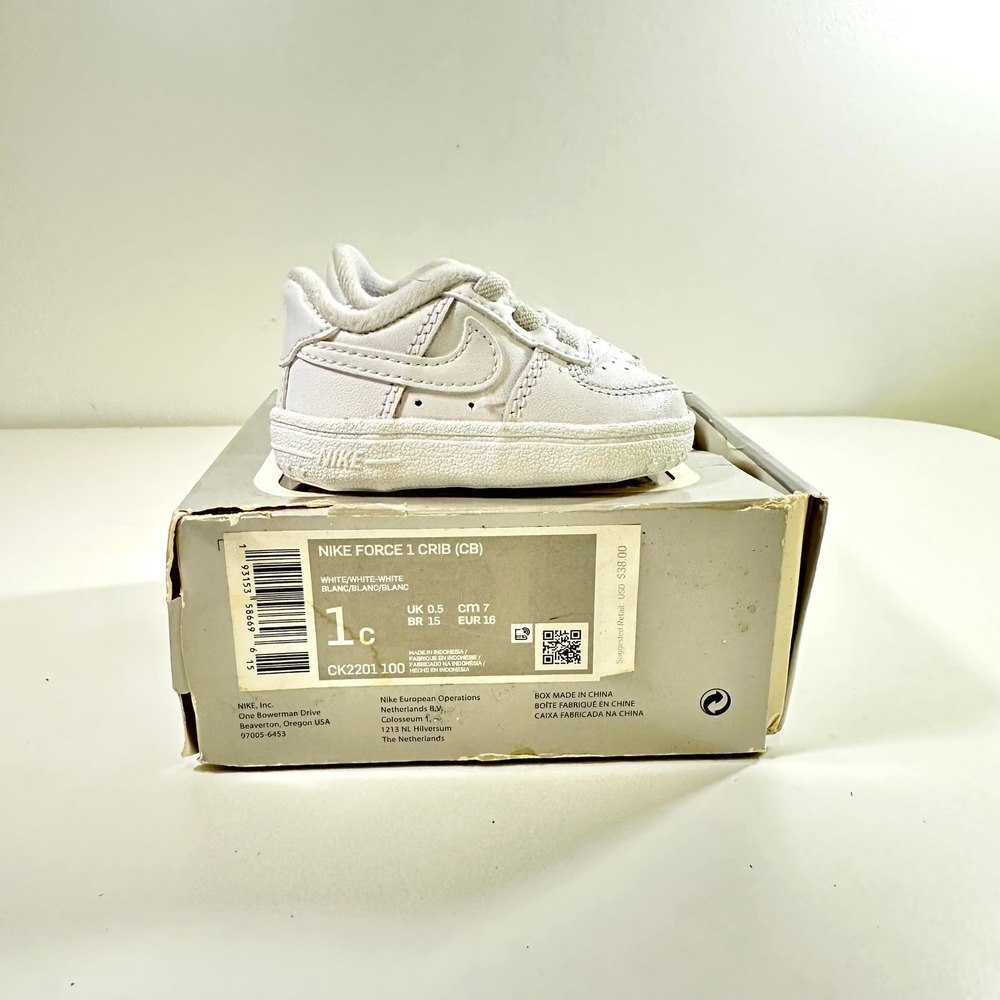Nike Force 1 Crib CB White White White‎ Infant Sneakers 1c CK2201-100
